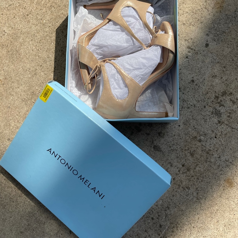 Antonio Melani gold nude lace heels
